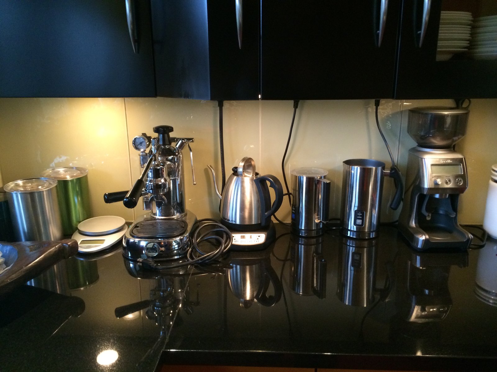Electric milk frothers on the coffee bar